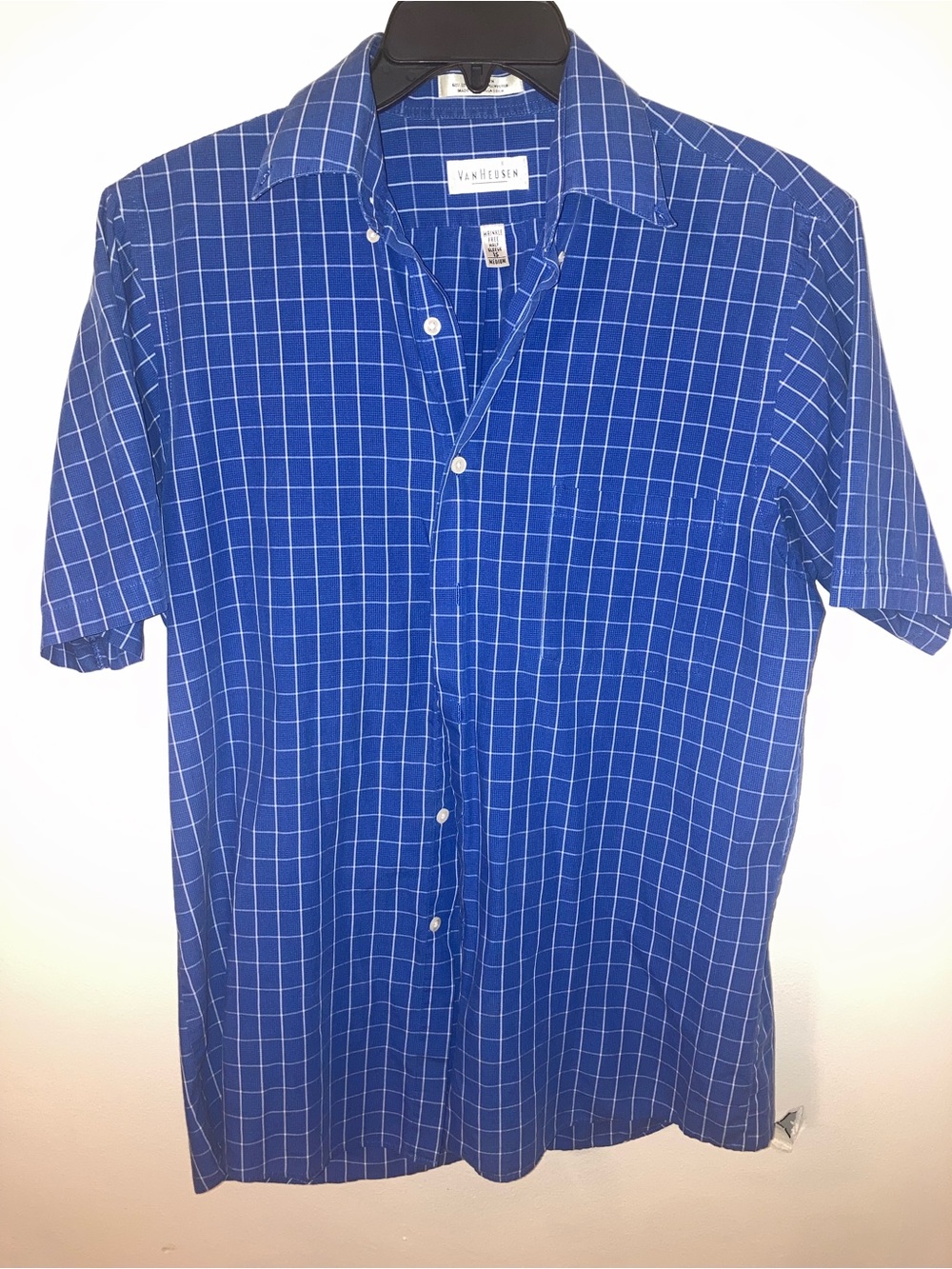 Van Heusen Royal Blue Windowpane Short Sleeve Button-Down Shirt